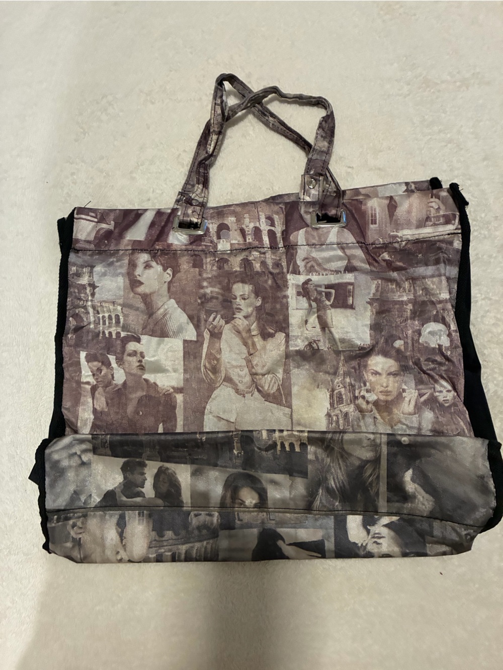 Printed Canvas Messenger Bag - Brown/Gray
